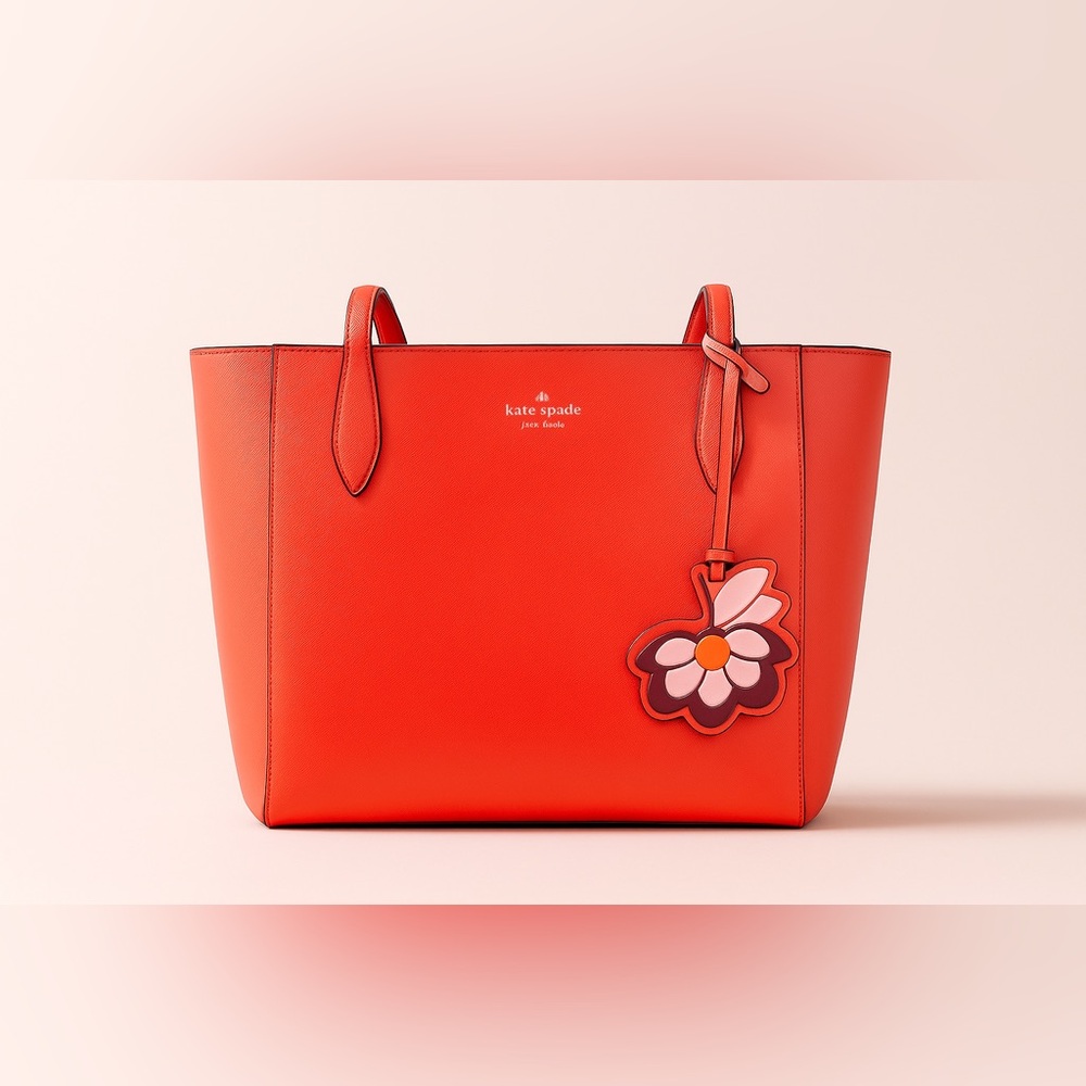 Kate Spade Vibrant Orange Tote with Floral Charm